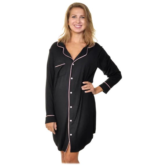 Angelina Women's Modal Button Down Sleep Shirt Dress Pajama