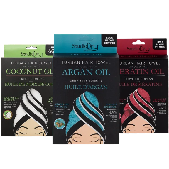 3-Pack: Studio Dry Infused Turbans With Coconut Oil, Keratin Oil, & Argan Oil