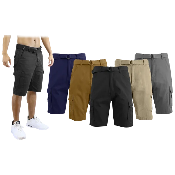 2-Pack: Men's Cotton Cargo Shorts With Belt