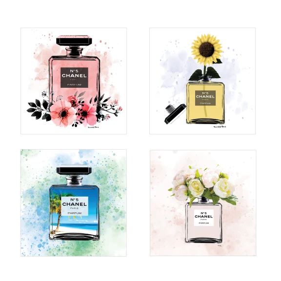 4-Pack: Fairchild Paris Chanel No. 5 Floral Bottles 10" x 10" Plaque Set