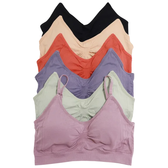 6-Pack: Angelina Seamless Wireless Ruching Bralette with Removable Pads