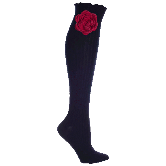 MinxNY Ribbed Knee-high Boot Socks with Snap-on Bow Tie or Rose