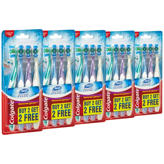 20-Pack: Colgate 360 Whole Mouth Clean Toothbrushes with Tongue Cleaner