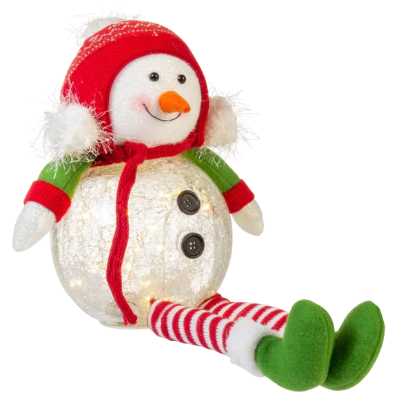 Winter Lane Glass LED Sitting Snowman with Timer