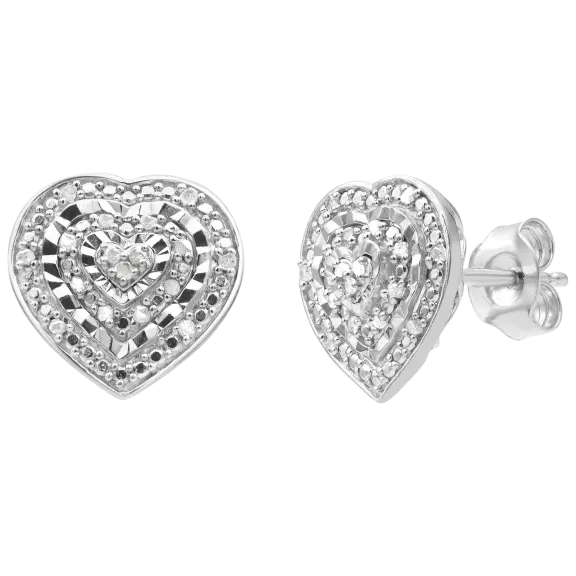 Diamond Muse 0.10 Carat TW Diamond Heart Earrings In Sterling Silver