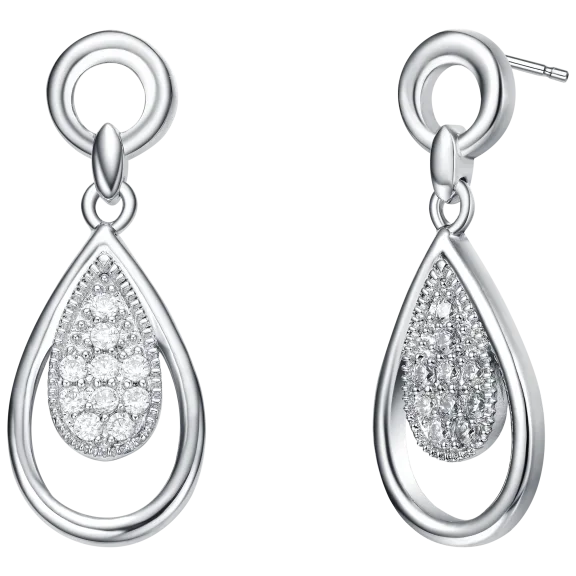RelavenO Elegant Rhodium Plated Cubic Zirconia Open Pear Drop Earrings