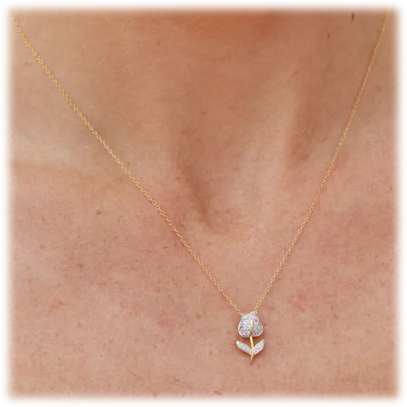 Savvy Cie 18K Gold Over Sterling Silver Rose Dainty Pendant Necklace