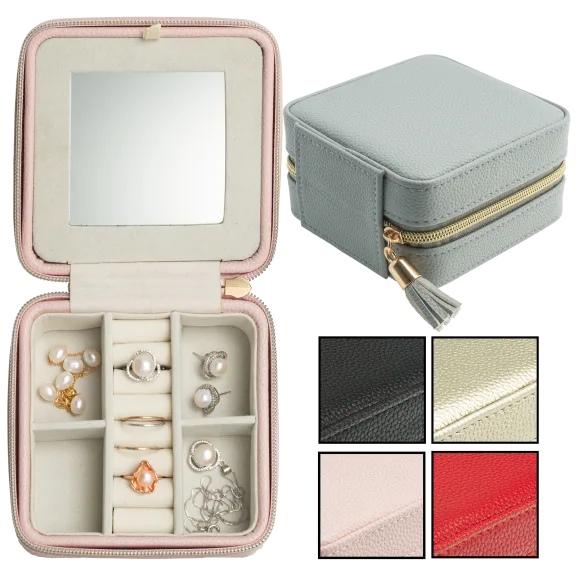 Croft Avenue Travel Jewelry Case with Mirror, Hidden Compartment and Tassel