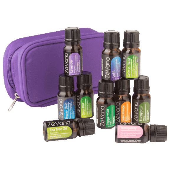 10-Pack ZeVana 10ml 100% Therapeutic Grade Essential Oils with Storage Bag