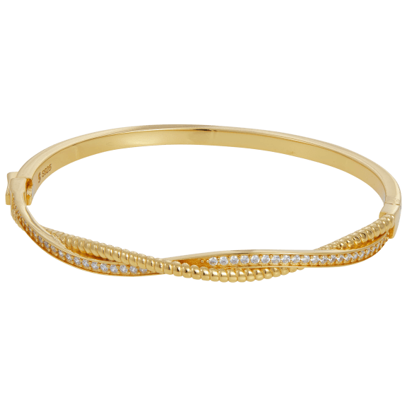 Savvy Cie 18K Gold Over Sterling Cross Over Cubic Zirconia Bangle Bracelet