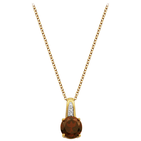 Morgan & Paige Classic 18K Gold Plated Silver Garnet & Diamond Pendant 18" Chain
