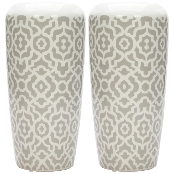 2-Pack: Hosley 10" High White Ceramic Vases with Pattern Design