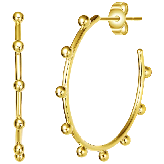Stella Valentino 14K Gold Plated Open Hoop Earrings with Beads