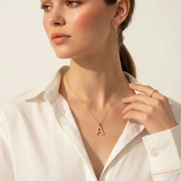 Saffron Initial Textured Letter Pendant Necklace