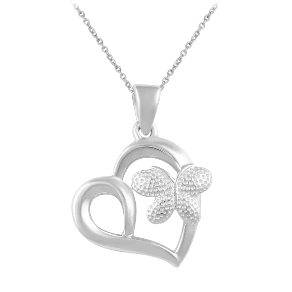 Prime and Pure Open Heart Butterfly Necklace Pendant in 925 Sterling Silver