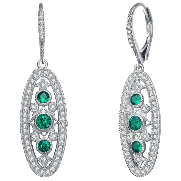Genevive Sterling Silver Cubic Zirconia Leverback Oval Earrings
