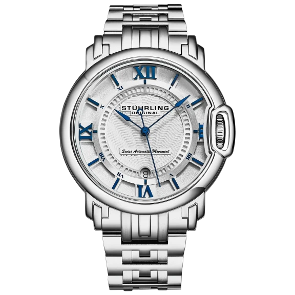 Stührling Men's Swiss Movement Automatic Stainless Steel with Silver Dial Watch