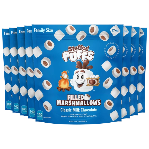 8-Pack: Family Size Stuffed Puffs Classic Milk Chocolate Marshmallows (17oz)