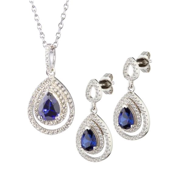 2-Piece Diamond Muse Genuine Blue & White Sapphire Necklace & Earrings Set