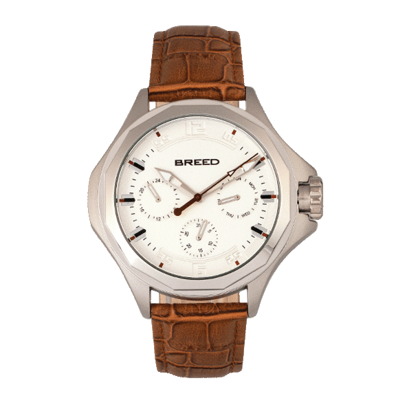 Breed Tempe Leather-Band Watch with Day and Date Display