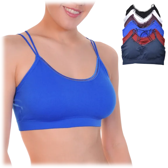 6-Pack: Angelina Wire-free Seamless Bralette with Strappy Cross-Back