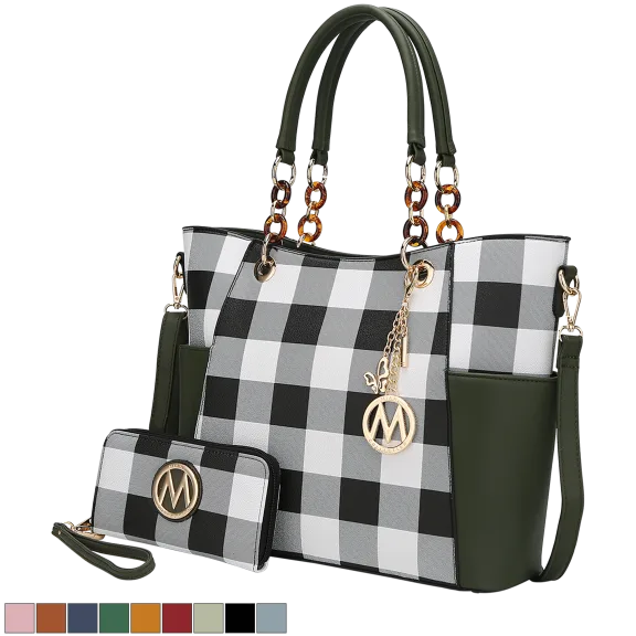 MKF Collection Bonita Checker Tote Bag & Wallet Set