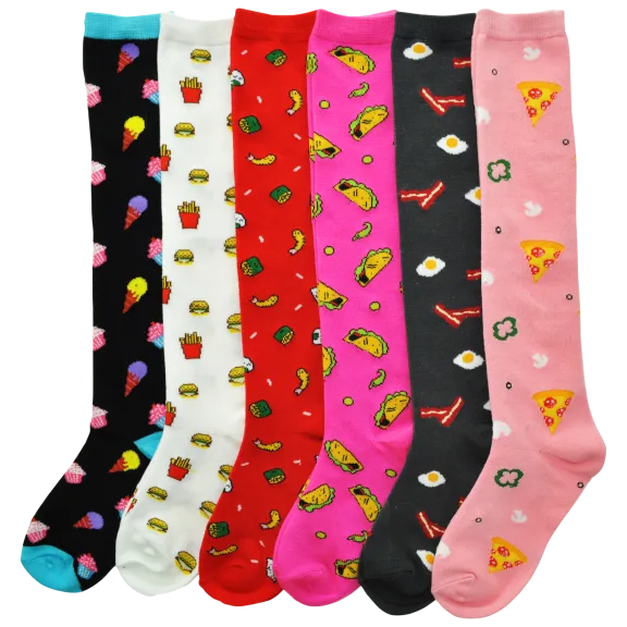 6-Pack: Angelina Knee-High Novelty Foodie Socks