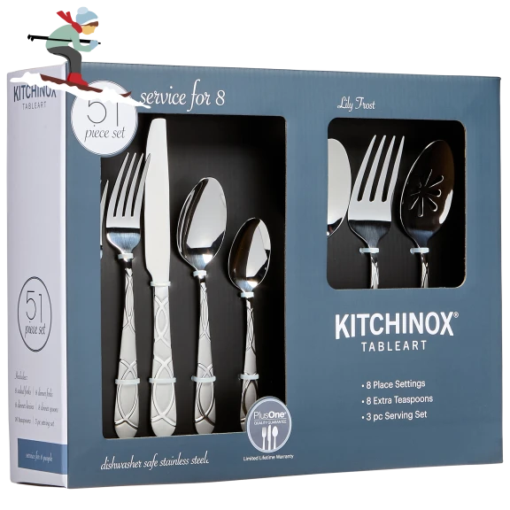 Kitchinox 51-Piece Lily Frost Flatware Set