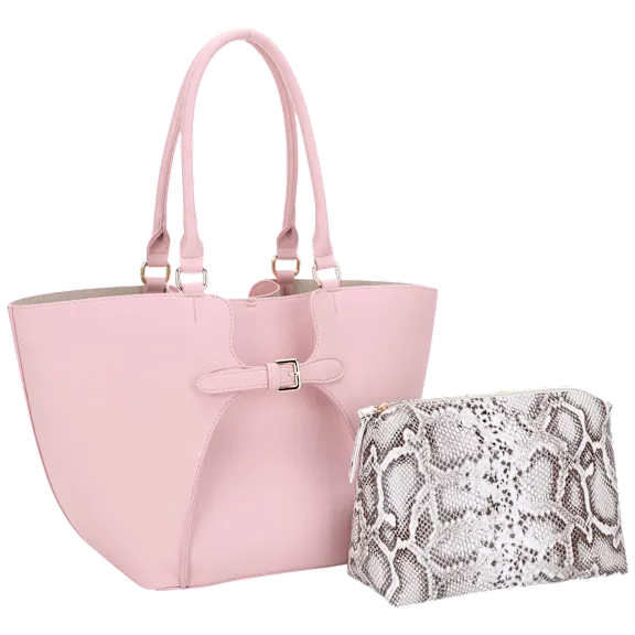 Poppy & Harper Silvia Double Handle Buckle Tote with Pouch
