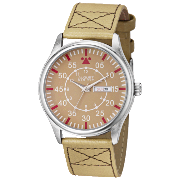 August Steiner Men's Quartz Day/Date Leather Strap Watch