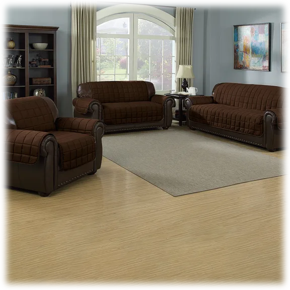 Quick Fit Joseph Flannel Reversible Waterproof Loveseat Cover in Chocolate/Taupe