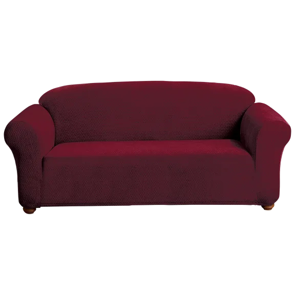 Quick Fit Hayden Diamond Velvet Sofa Cover in Merlot