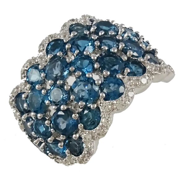 Savvy Cie Sterling Silver Stacked Blue Topaz Cocktail Ring
