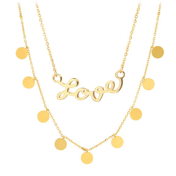 2-Pairs: Steeltime Ladies 18k Gold Plated Layered with Love Necklace Set