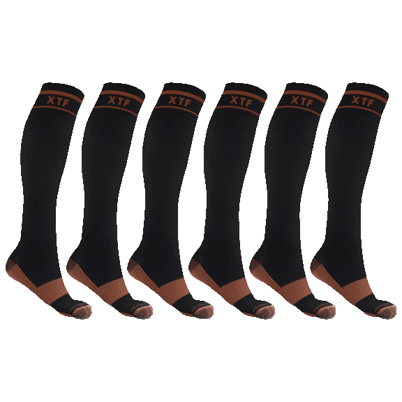 6-Pack: Extreme Fit Unisex Copper-Infused Knee High Compression Socks