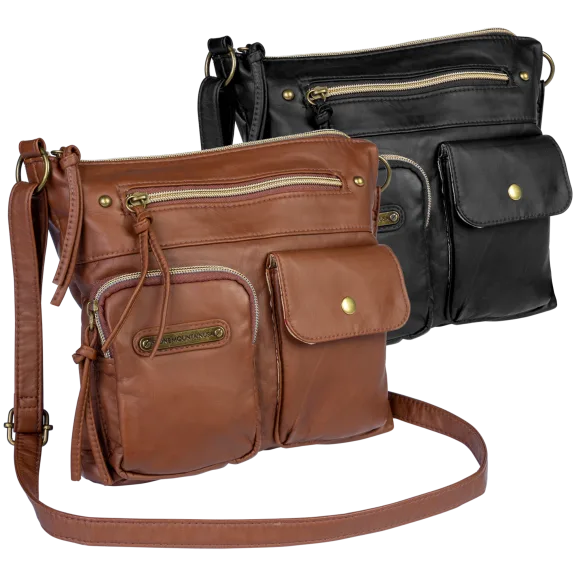 Stone Mountain Washed "Plugged In" Crossbody with Front Flap and Zip Pockets