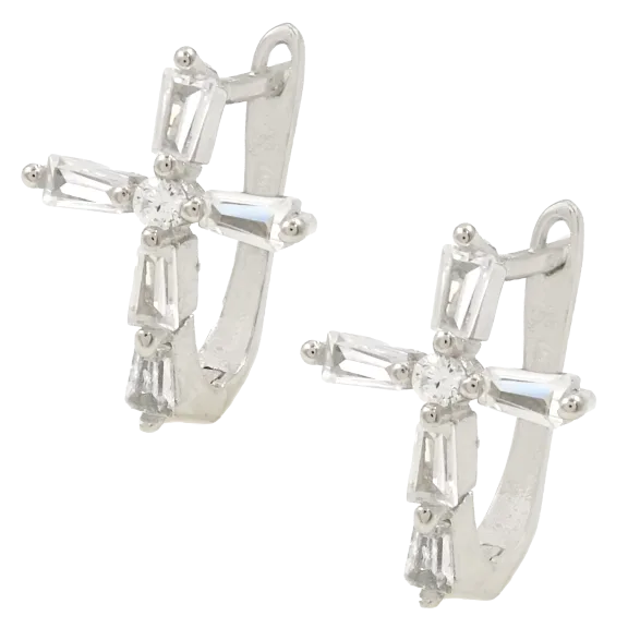 Savvy Cie Sterling Silver Baguette Cross Studs