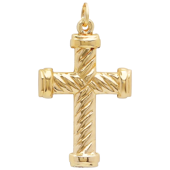 Pori Jewelers 14K Gold Diamond Cut Patterned Round Cross Pendant