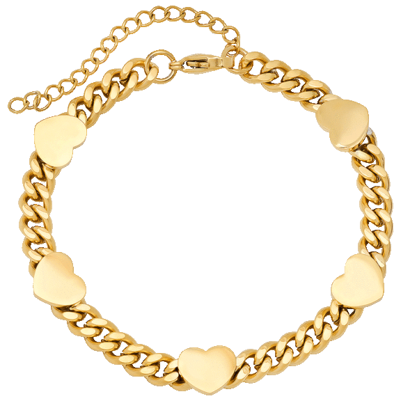 HMY Ladies 18k Stainless Steel Cuban Link Bracelet with Heart Charms