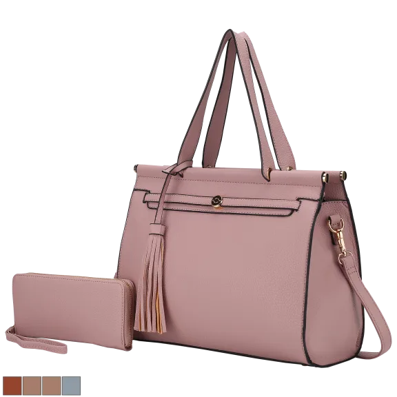 MKF Collection 2-Pieces Shelby Vegan Leather Satchel Bag with Wallet by Mia K
