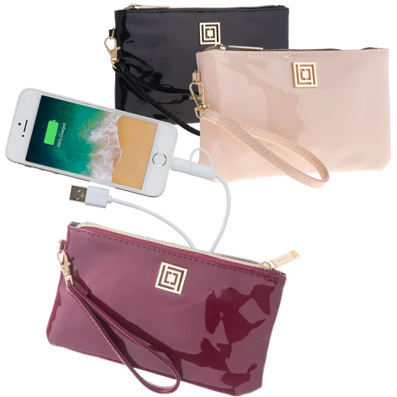 Liz Claiborne Patent Phone Charging Wristlets with RFID Theft Protection