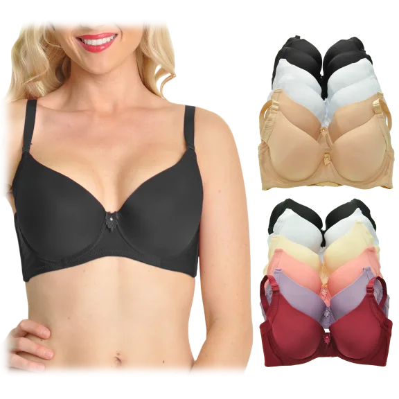 6-Pack: Angelina Wired Padded T-Shirt Bras with Wide Wings