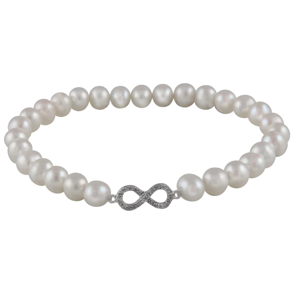 Splendid Pearls Infinity Charm Elastic Pearl Bracelet
