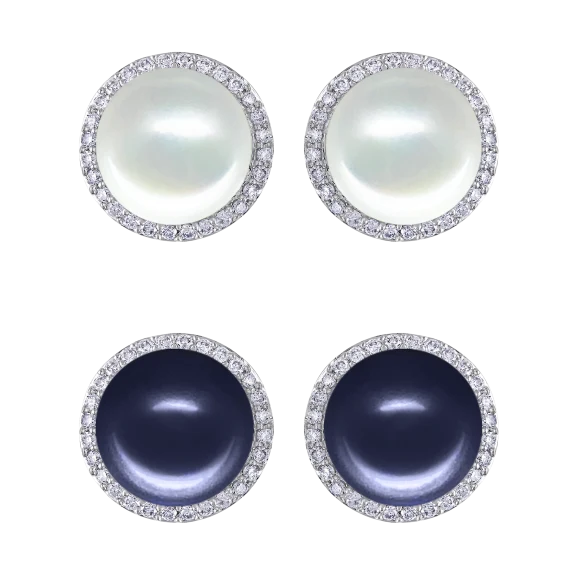 ROSE ATOLL COLLECTION Evermore Diamond Encrusted Pearl Earrings Set (2 Pairs)