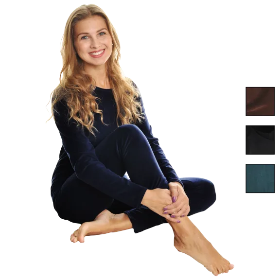 Angelina Womens Velvet Long Sleeve Thermal Set