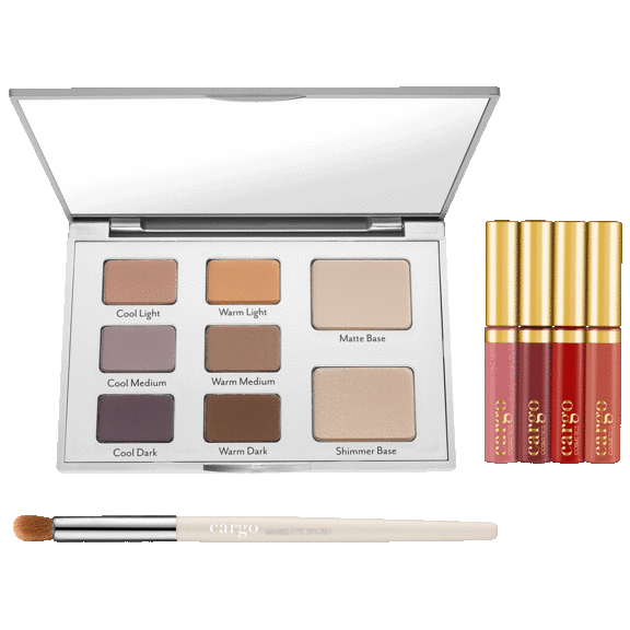 Cargo Cosmetics Eye Shadow Palette with Magic Eye Brush & 4-Piece Mini Lipsticks