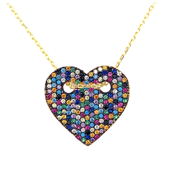 Edgewater Sterling Silver Multi-Colored Cubic Zirconia Heart Pendant Necklace