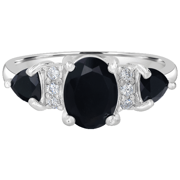 Gemistry Sterling Silver Genuine Stone and Cubic Zirconia Oval Ring