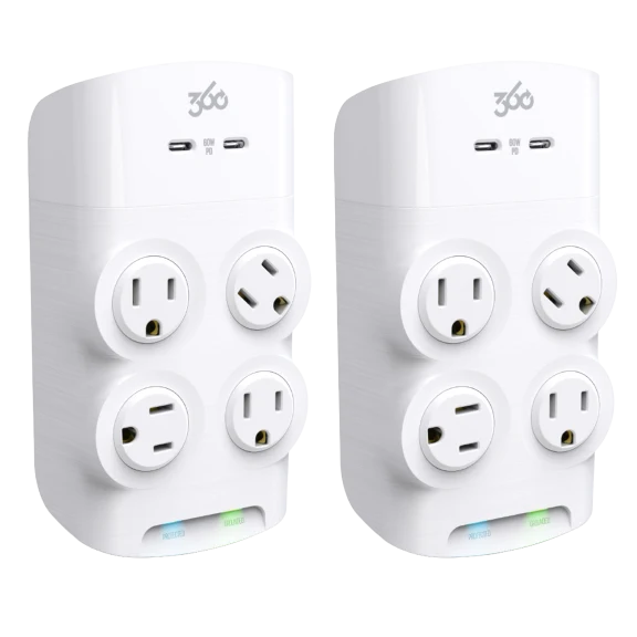 2-Pack: 360 Electrical Rotating Surge Protector with 4 Outlets & 2 USB-C Ports