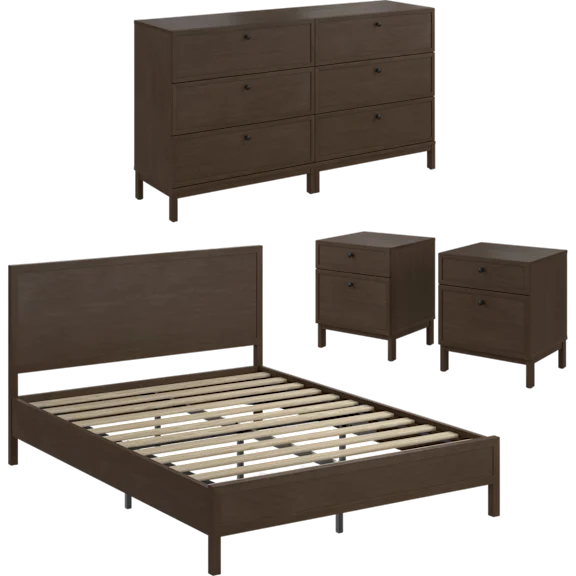 Bush Home Avery Queen Platform Bed with 3 Drawer Dresser and Nightstand Set